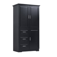 Tall And Wide Storage Cabinet With Doors For Bathroom Office, Three Drawers, Black Black Mdf