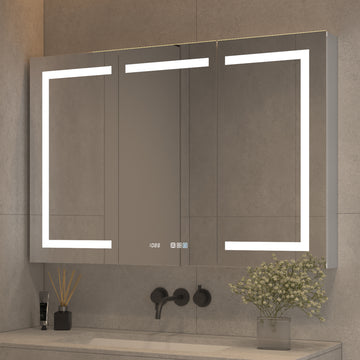 Multi Functional Smart Led Medicine Cabinet ,48*32Inch, Touch Controlled Lighting With Anti Fogmodern Bathroom Vanity Mirror Silver Aluminum