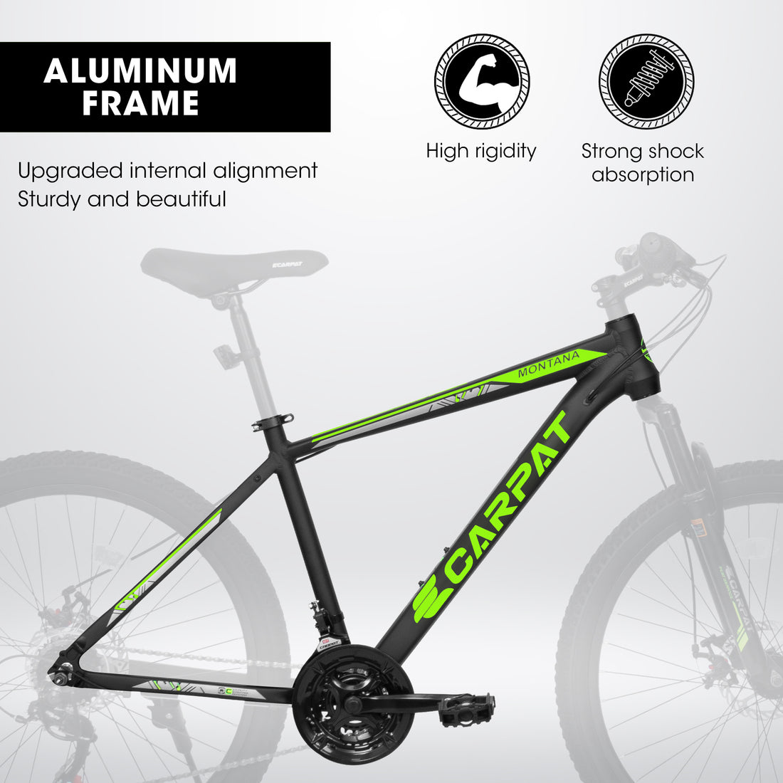 A26322 26 Inch Mountain Bike Adult Aluminum Frame Shock Absorbing Front Fork Bike 21 Speed Disc Brake Mountain Bike Green Aluminium