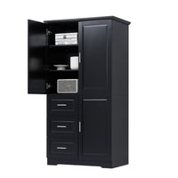 Tall And Wide Storage Cabinet With Doors For Bathroom Office, Three Drawers, Black Black Mdf