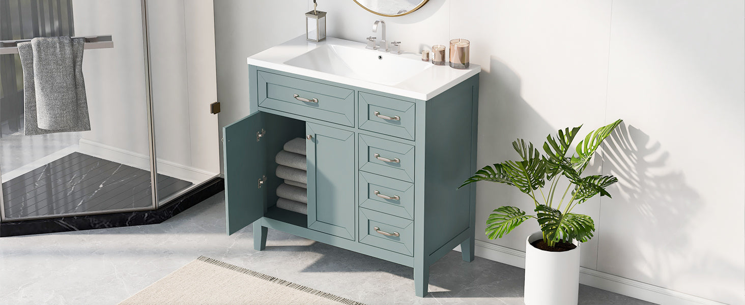 36" Bathroom Vanity With Sink Combo, Green Bathroom Cabinet With Drawers, Solid Frame And Mdf Board Green Solid Wood Mdf