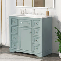 36" Bathroom Vanity With Sink Combo, One Cabinet And Six Drawers, Solid Wood And Mdf Board, Green Green Solid Wood Mdf