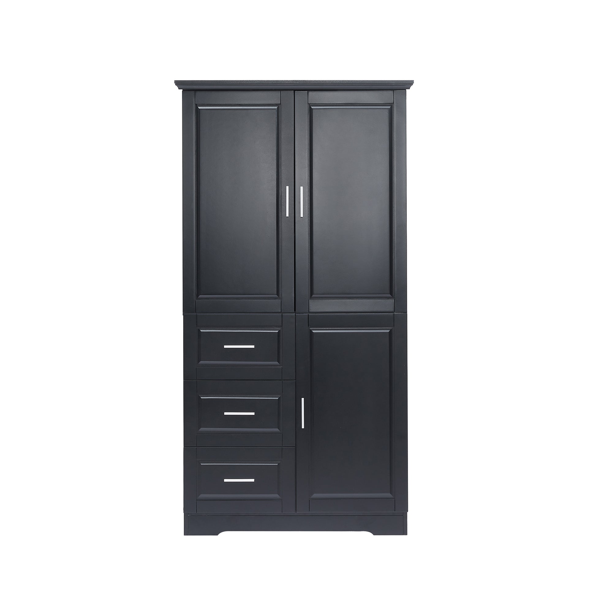 Tall And Wide Storage Cabinet With Doors For Bathroom Office, Three Drawers, Black Black Mdf