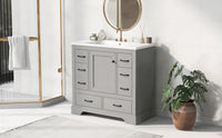 36" Bathroom Vanity With Sink Combo, Six Drawers, Multi Functional Drawer Divider, Adjustable Shelf, Grey Grey Solid Wood Mdf