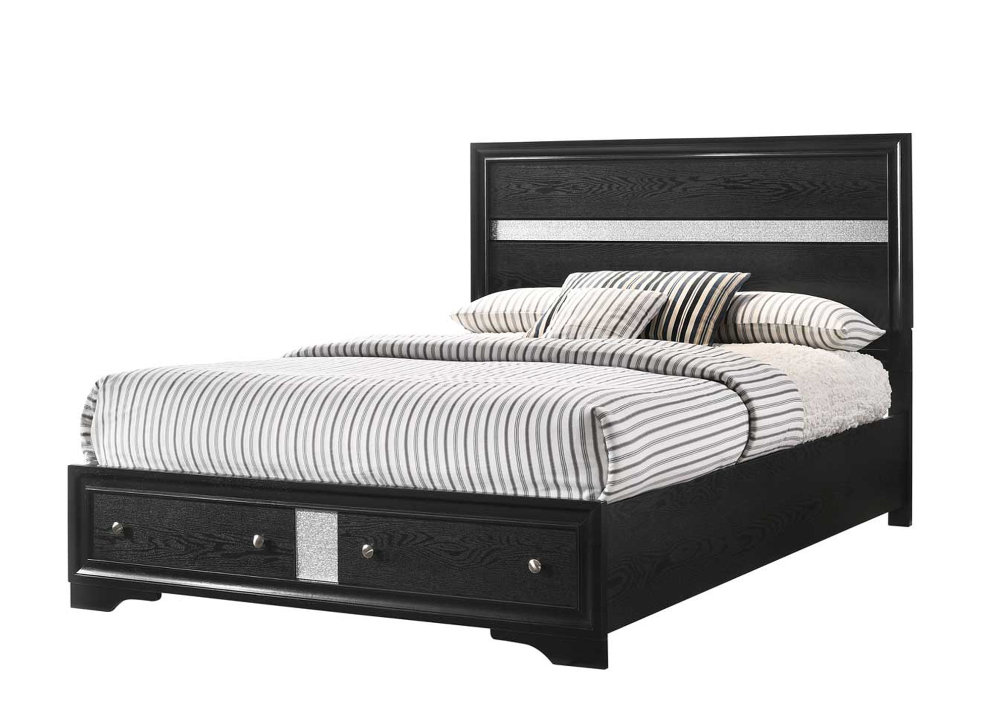 Matrix Traditional Style Full 5Pc Storage Bedroom Set Made With Wood In Black Box Spring Not Required Full Black Wood 5 Piece Set Bedroom Bed Included,Chest Included,Dresser Included,Mirror Included,Nightstand Included Traditional Solid Wood Mdf Wood