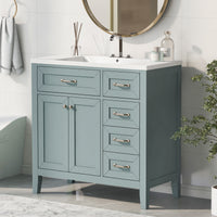 36" Bathroom Vanity With Sink Combo, Green Bathroom Cabinet With Drawers, Solid Frame And Mdf Board Green Solid Wood Mdf