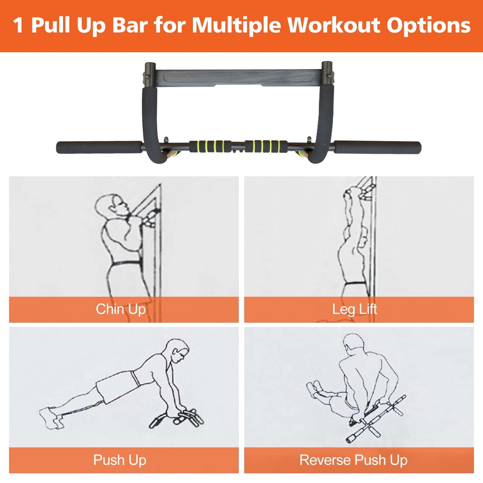 Wall Mounted Pull Up Bar Exercise Chin Bar Portable Dip Bars For Indoors Home Gym Black Iron