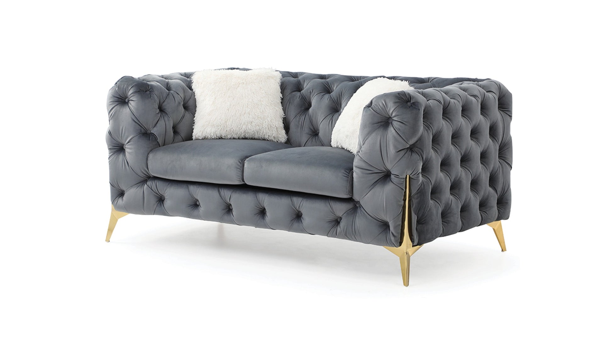 Moderno Tufted Loveseat Finished In Velvet Fabric In Gray Gray Wood Primary Living Space Modern Solid Wood Mdf Wood