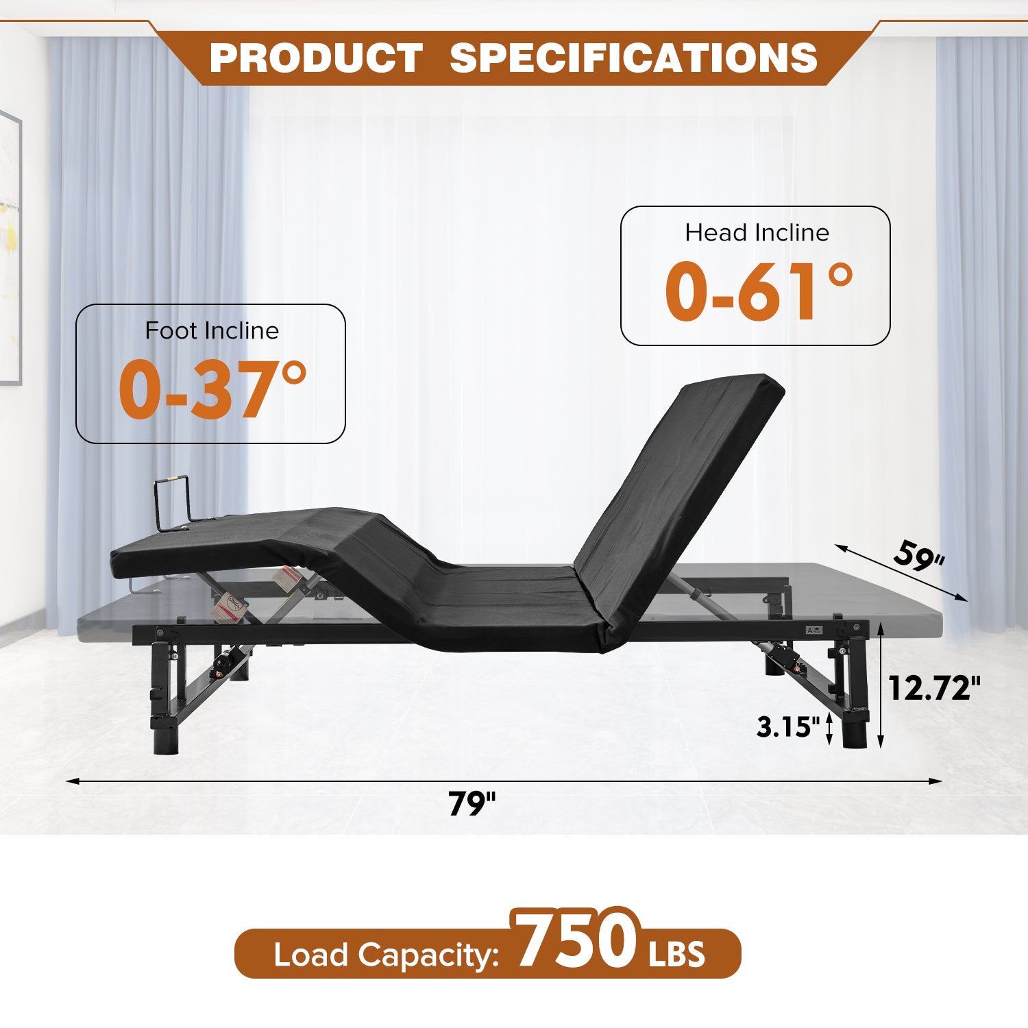 Adjustable Bed Base Frame Queen Bed Frame With Head And Foot Incline Wireless Remote Zero Gravity Quiet Motor Black Queen Queen Antique Black Bedroom Adjustable Bedbase Steel