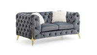 Moderno Tufted Loveseat Finished In Velvet Fabric In Gray Gray Wood Primary Living Space Modern Solid Wood Mdf Wood