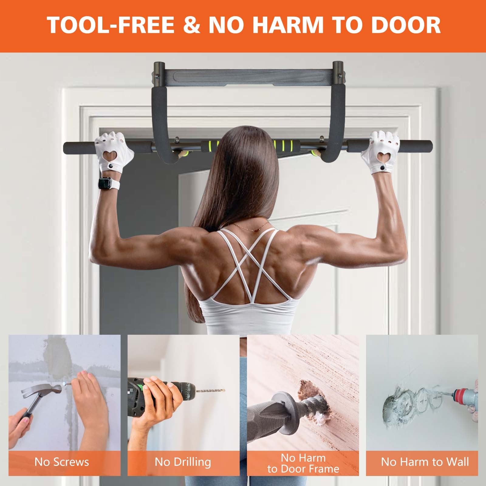 Wall Mounted Pull Up Bar Exercise Chin Bar Portable Dip Bars For Indoors Home Gym Black Iron