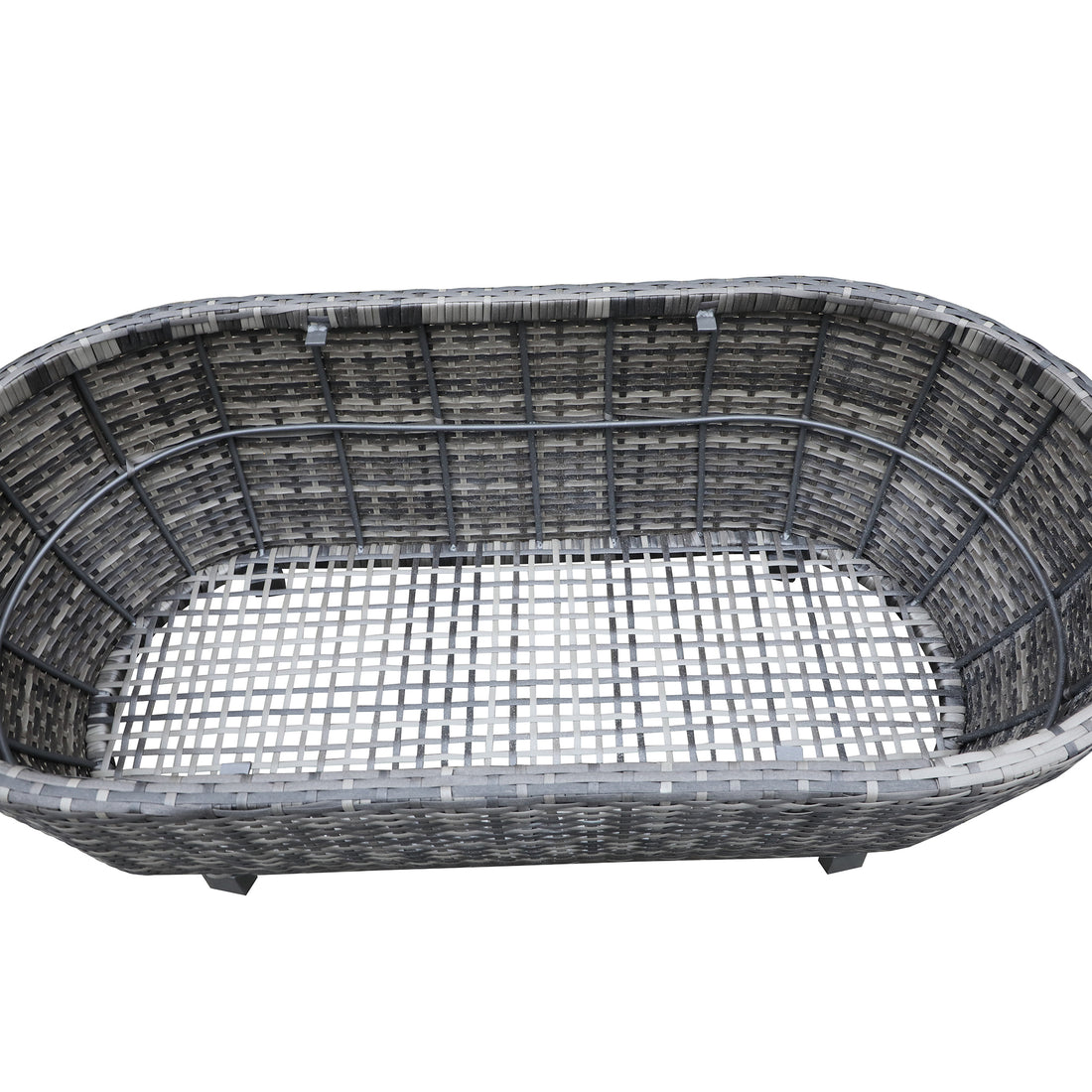 Modern Outdoor Wicker Oval Coffee Table With Storage, Black Tourmaline Black Aluminium