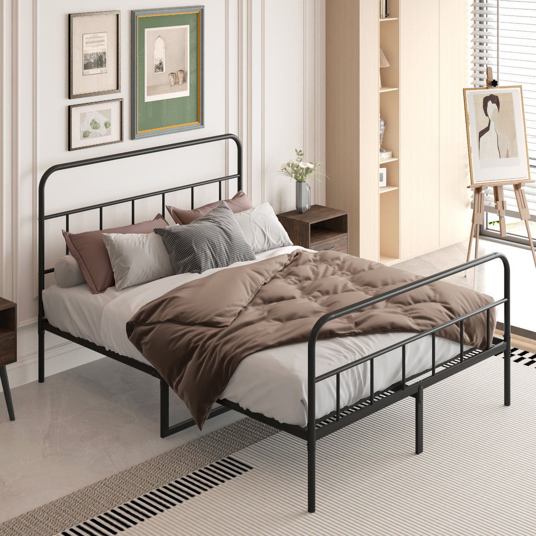 Metal Platform Bed Frame With Headboard, Sturdy Metal Frame, No Box Spring Needed Full Full Black Iron