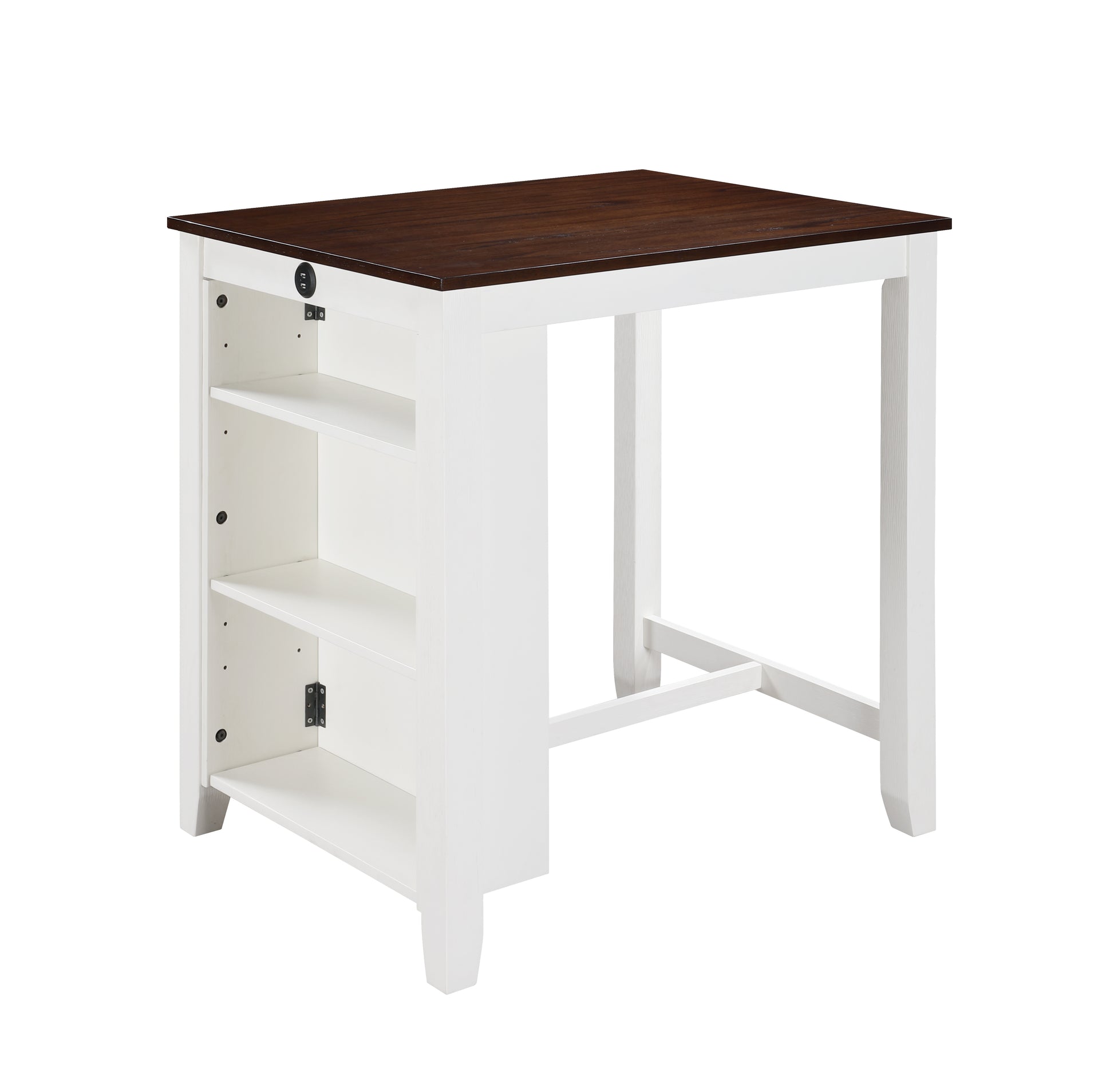 Graham 36" 3 Piece White Finish Small Space Counter Height Dining Table With Shelves And 2 Chairs White Wood Fabric