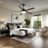 52 Inch Downrod Ceiling Fans With Lights And Remote Control, Modern Outdoor Indoor Wood And Dark 5 Blades Led Lights Smart Ceiling Fans For Bedroom, Living Room, And Patios Wood Wood Stainless Steel