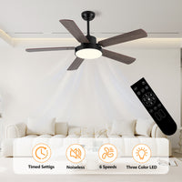 52 Inch Downrod Ceiling Fans With Lights And Remote Control, Modern Outdoor Indoor Wood And Dark 5 Blades Led Lights Smart Ceiling Fans For Bedroom, Living Room, And Patios Set Of 2 Brown Black Wood