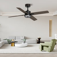 46 Inch Downrod Ceiling Fans With Lights And Remote Control, Modern Outdoor Indoor Dark 4 Blades Led Lights Smart Ceiling Fans For Bedroom, Living Room, And Patios Set Of 2 Brown Black Wood Stainless Steel