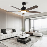 52 Inch Downrod Ceiling Fans With Lights And Remote Control, Modern Outdoor Indoor Black 5 Blades Led Lights Smart Ceiling Fans For Bedroom, Living Room, And Patios Set Of 2 Black Wood Stainless