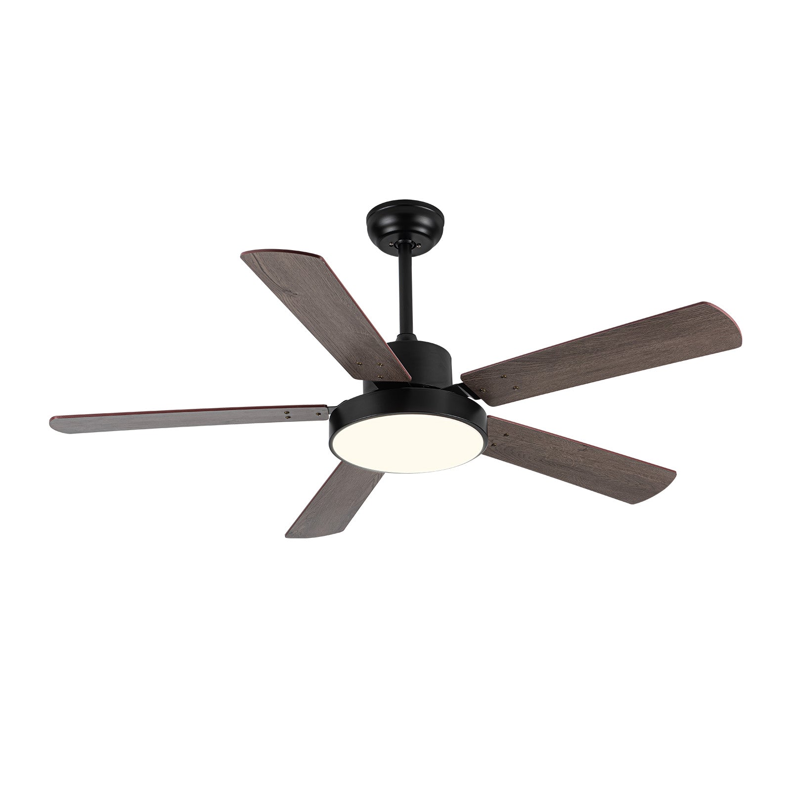 52 Inch Downrod Ceiling Fans With Lights And Remote Control, Modern Outdoor Indoor Wood And Dark 5 Blades Led Lights Smart Ceiling Fans For Bedroom, Living Room, And Patios Wood Wood Stainless Steel