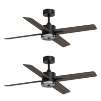 46 Inch Downrod Ceiling Fans With Lights And Remote Control, Modern Outdoor Indoor Dark 4 Blades Led Lights Smart Ceiling Fans For Bedroom, Living Room, And Patios Set Of 2 Brown Black Wood Stainless Steel