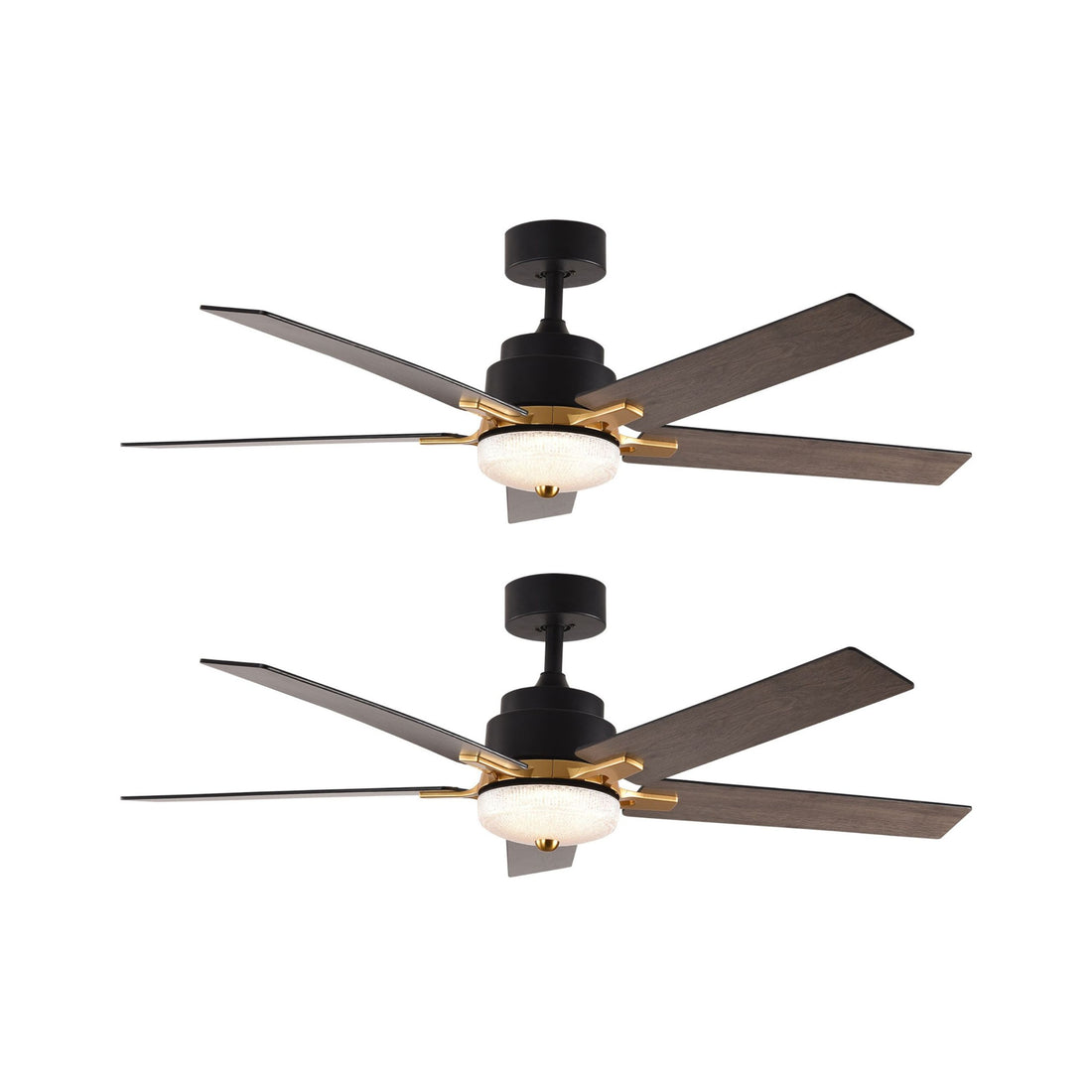 52 Inch Downrod Ceiling Fans With Lights And Remote Control, Modern Outdoor Indoor Black 5 Blades Led Lights Smart Ceiling Fans For Bedroom, Living Room, And Patios Set Of 2 Black Wood Stainless