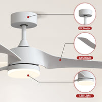 52 Inch Downrod Ceiling Fans With Lights And Remote Control, Modern Outdoor Indoor White 3 Blades Led Lights Smart Ceiling Fans For Bedroom, Living Room, And Patios Set Of 2 White Abs Steel Q235