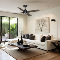 46 Inch Downrod Ceiling Fans With Lights And Remote Control, Modern Outdoor Indoor Dark 4 Blades Led Lights Smart Ceiling Fans For Bedroom, Living Room, And Patios Set Of 2 Brown Black Wood Stainless Steel