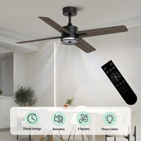 46 Inch Downrod Ceiling Fans With Lights And Remote Control, Modern Outdoor Indoor Dark 4 Blades Led Lights Smart Ceiling Fans For Bedroom, Living Room, And Patios Set Of 2 Brown Black Wood Stainless Steel