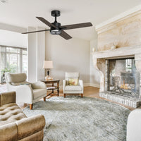 46 Inch Downrod Ceiling Fans With Lights And Remote Control, Modern Outdoor Indoor Dark 4 Blades Led Lights Smart Ceiling Fans For Bedroom, Living Room, And Patios Set Of 2 Brown Black Wood Stainless Steel