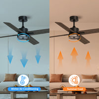 46 Inch Downrod Ceiling Fans With Lights And Remote Control, Modern Outdoor Indoor Dark 4 Blades Led Lights Smart Ceiling Fans For Bedroom, Living Room, And Patios Set Of 2 Brown Black Wood Stainless Steel