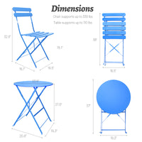 3 Pieces Patio Bistro Balcony Metail Chair Table Set Blue Yes Blue Rust Resistant Frame Fade Resistant Cushion Foam Metal