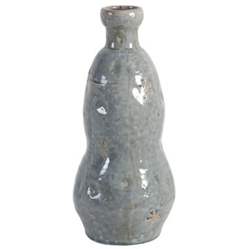 15 Inch Ceramic Vase, Curved And Design, Gray Gray Ceramic