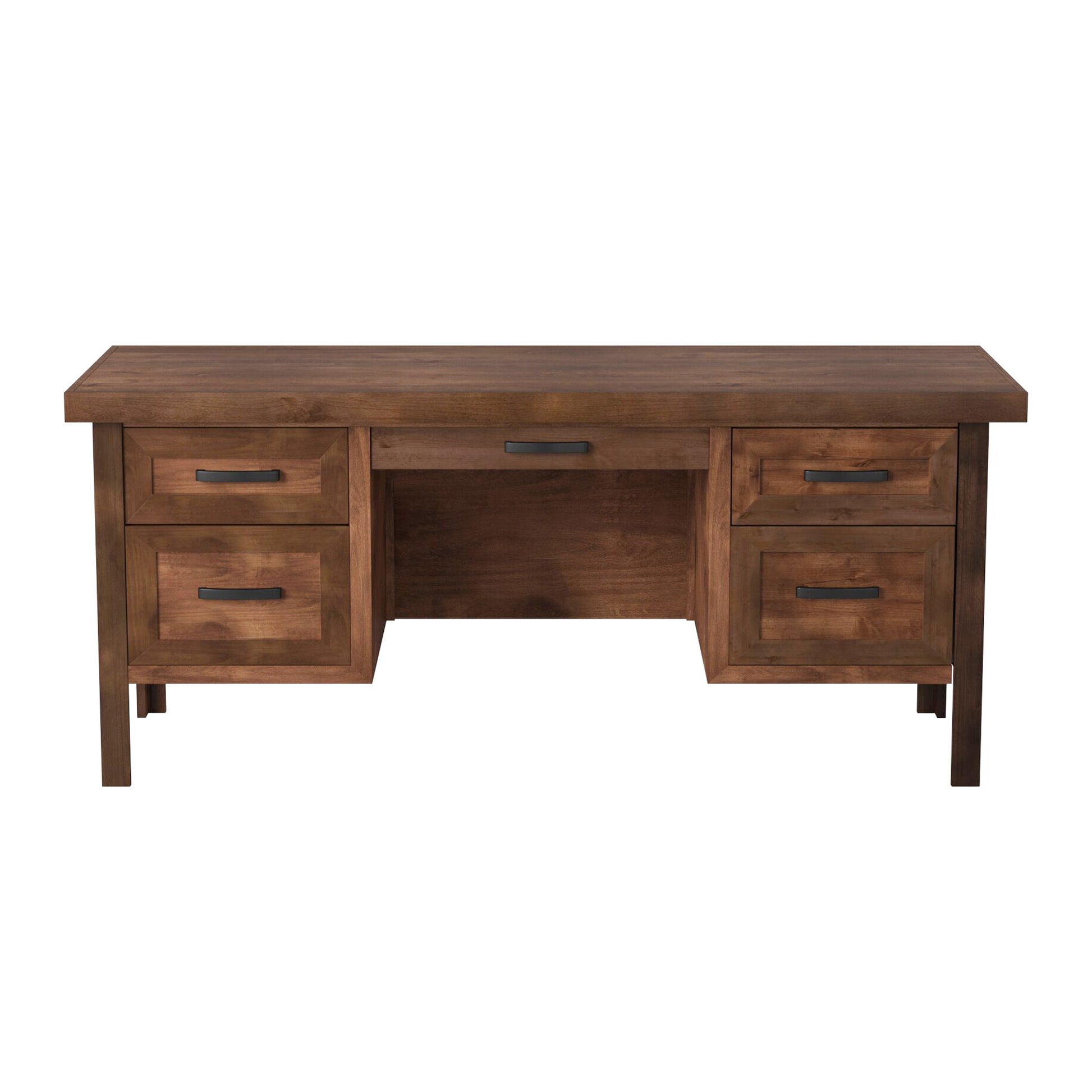 Sausalito 71 Inch Executive Desk, No Assembly Required, Whiskey Finish Brown Brown Keyboard Tray Execultive Desk Office Lodge,Rustic,Transitional Freestanding Alder Rectangular Drawers Desk Wood