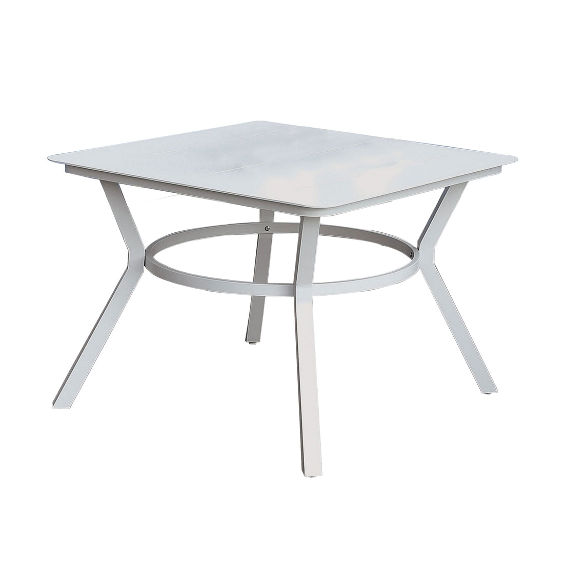 Plank Top Aluminum Patio Table With Flared Legs, White White Metal