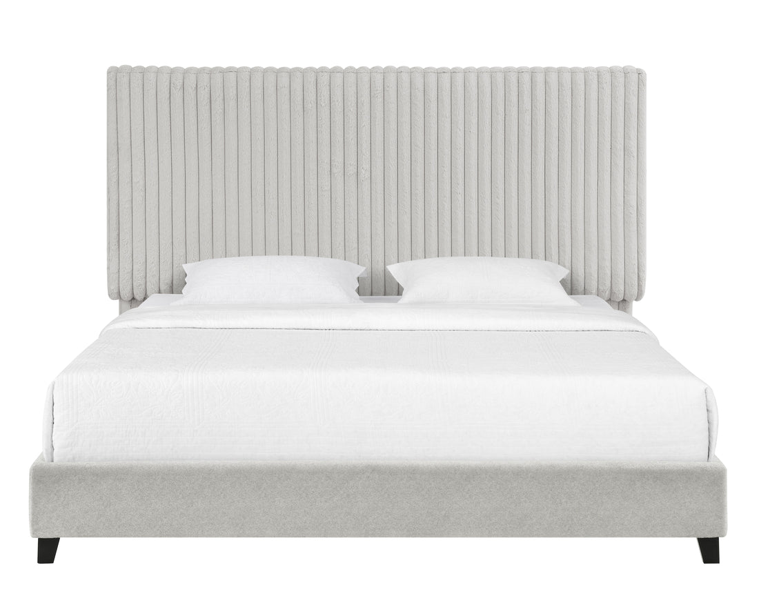 King Size Minky Stone Upholstered Platform Bed Box Spring Required King Stone Gray Wood Bedroom Contemporary,Modern,Transitional Bed Frame Foam Polyester Polyester