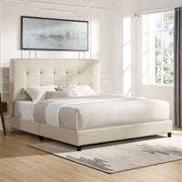 King Size Beige Tufted Upholstered Platform Bed Box Spring Required King Beige Wood Bedroom Contemporary,Modern,Transitional Bed Frame Foam Polyester Polyester