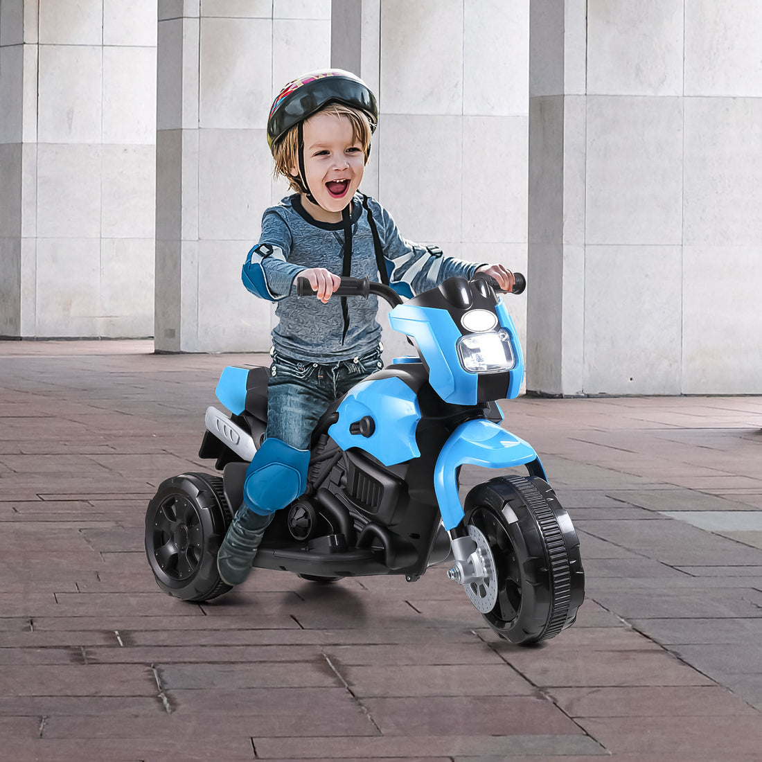6V Kids Ride On Motorcycle With Headlights, Battery Powered 3 Wheel Bicycle Blue Blue Polypropylene