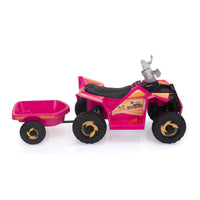 6V Kids Electric Atv, Toddler Ride On Car With Trailer, Music, Bluetooth And Power Display For Boys And Girls, Rosy Rose Polypropylene