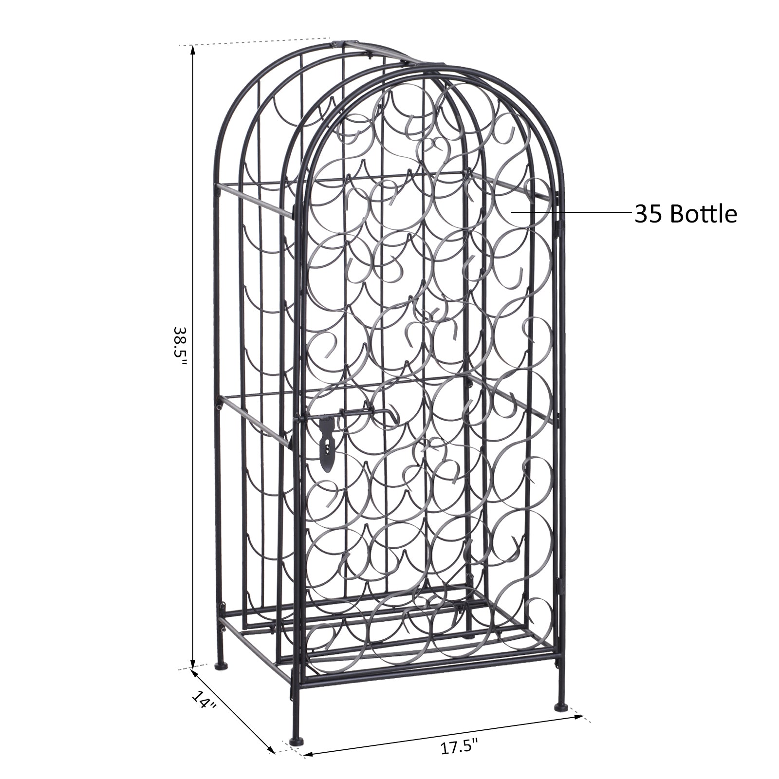 Homcom 35 Bottle Wrought Iron Wine Rack Cabinet With Lock Black Black Iron