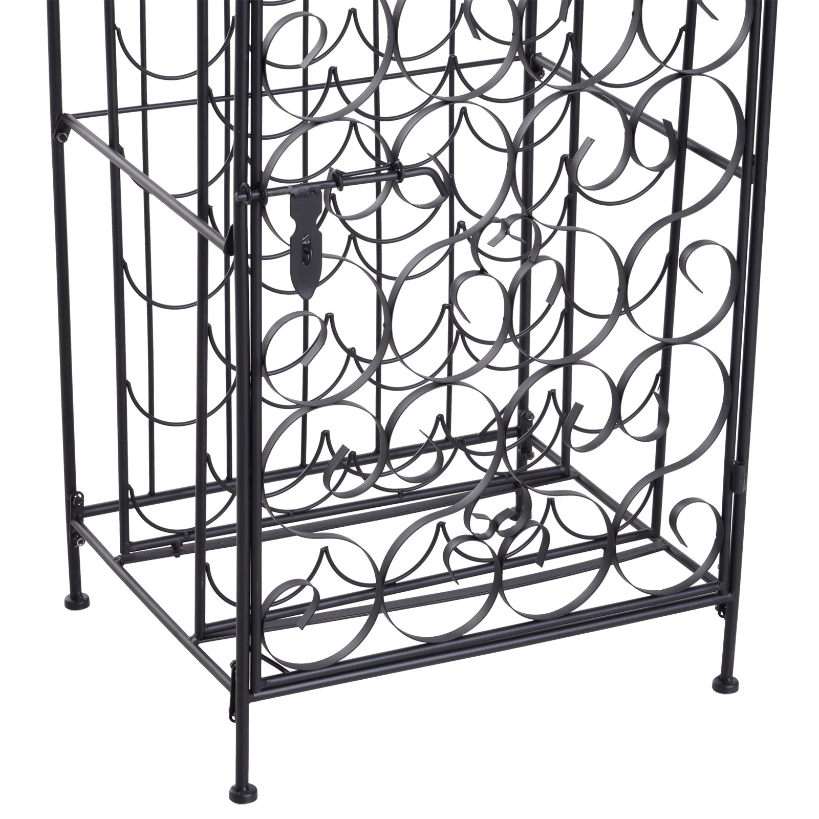 Homcom 35 Bottle Wrought Iron Wine Rack Cabinet With Lock Black Black Iron