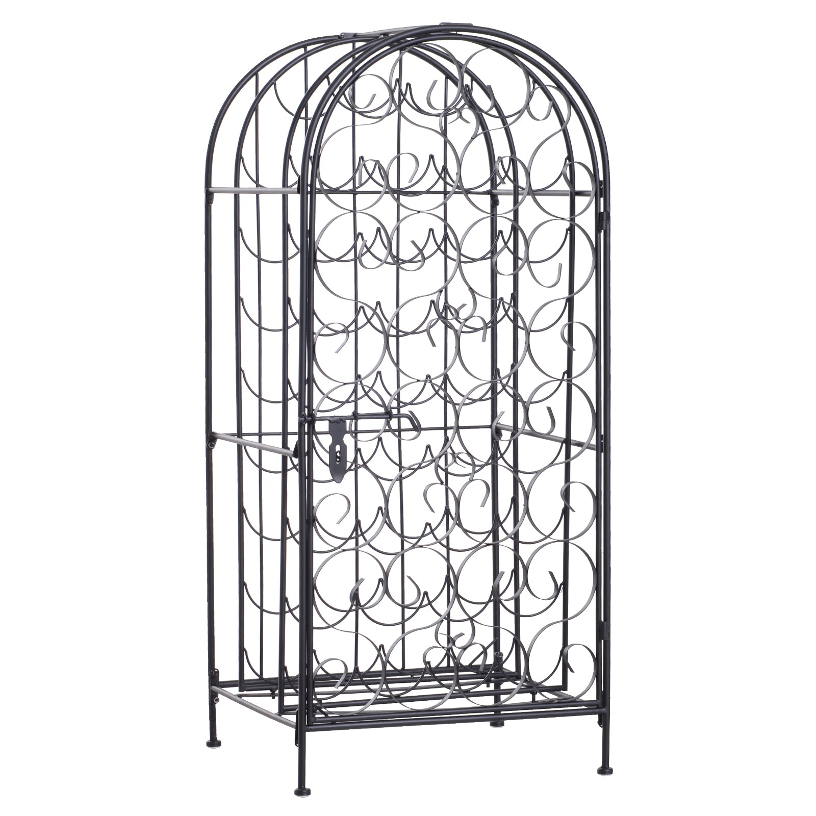 Homcom 35 Bottle Wrought Iron Wine Rack Cabinet With Lock Black Black Iron