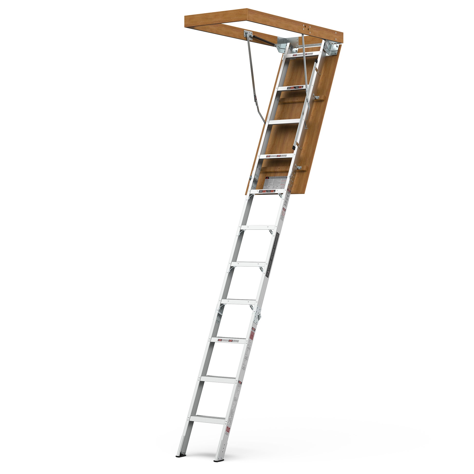 Aluminum Attic Ladder 350 Pound Capacity 22 1 2" X 54" Opening 7 10Ft Ceiling Metallic Grey Aluminium Alloy