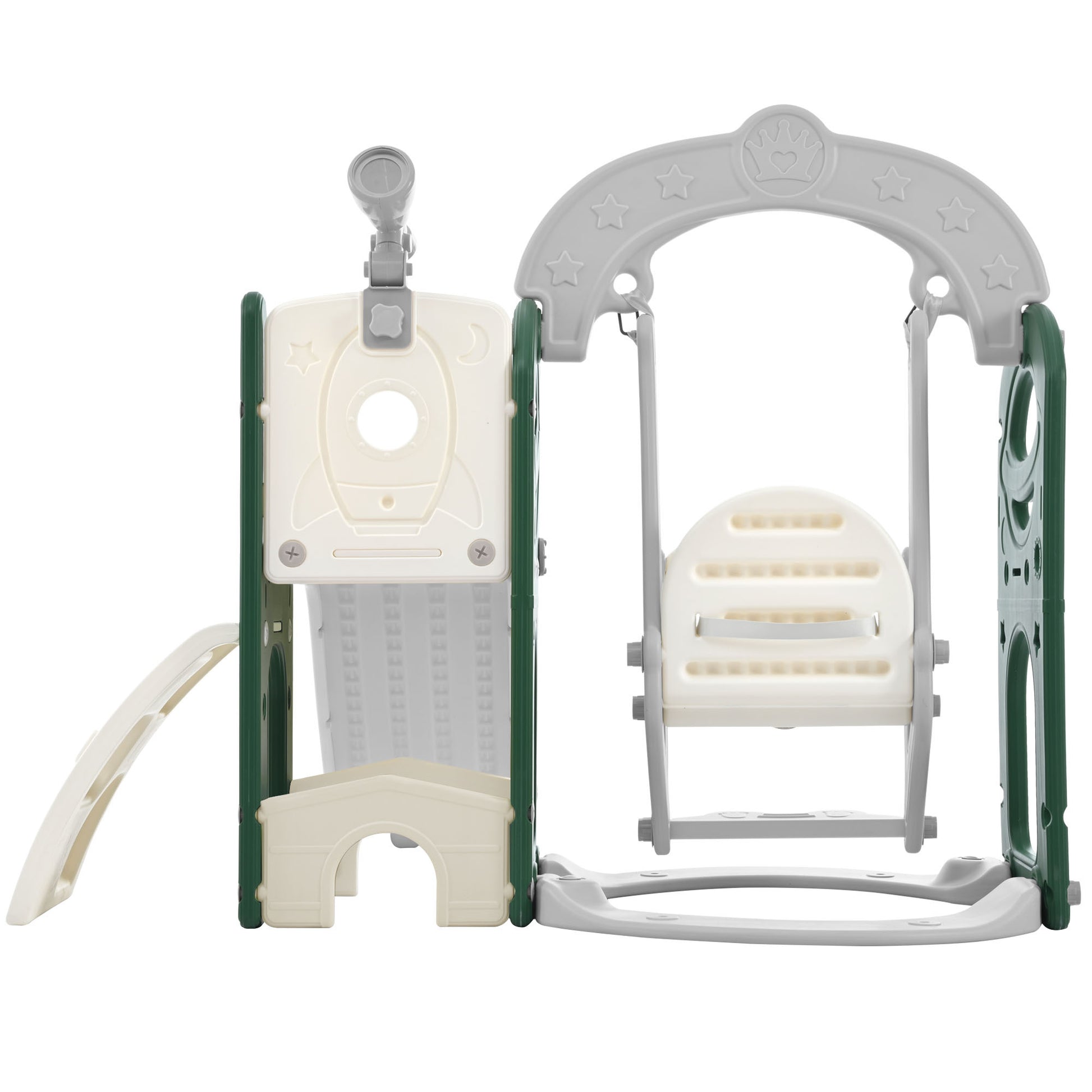 Toddler Slide And Swing Set 5 In 1, Kids Playground Climber Slide Playset With Telescope, Freestanding Combination For Babies Indoor & Outdoor Green Hdpe