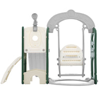 Toddler Slide And Swing Set 5 In 1, Kids Playground Climber Slide Playset With Telescope, Freestanding Combination For Babies Indoor & Outdoor Green Hdpe