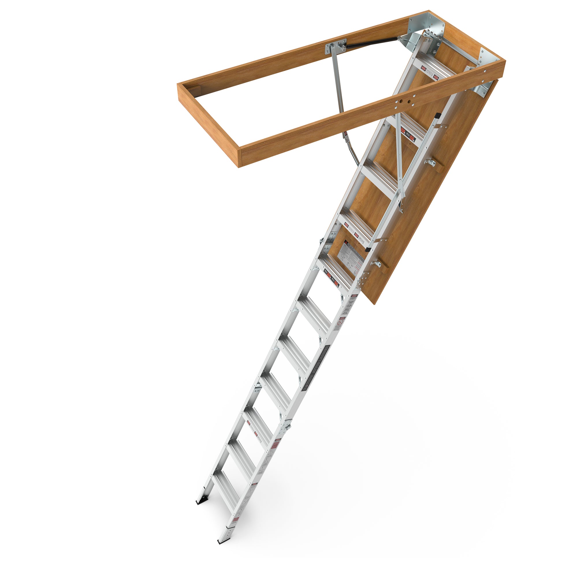 Aluminum Attic Ladder 350 Pound Capacity 22 1 2" X 54" Opening 7 10Ft Ceiling Metallic Grey Aluminium Alloy