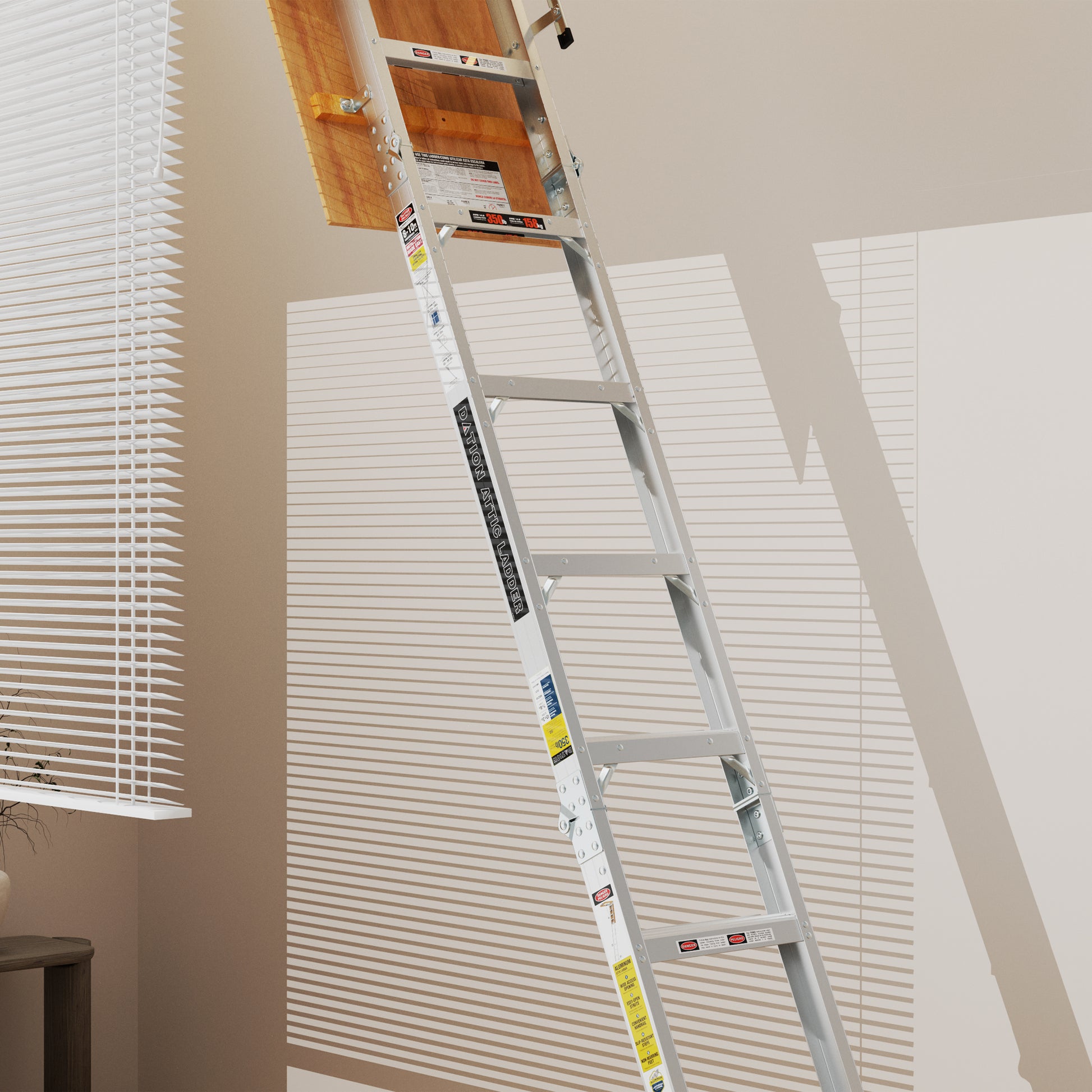 Aluminum Attic Ladder 350 Pound Capacity 22 1 2" X 54" Opening 7 10Ft Ceiling Metallic Grey Aluminium Alloy