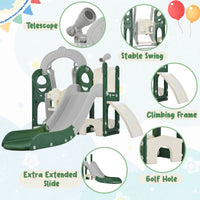 Toddler Slide And Swing Set 5 In 1, Kids Playground Climber Slide Playset With Telescope, Freestanding Combination For Babies Indoor & Outdoor Green Hdpe