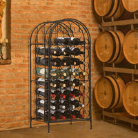 Homcom 35 Bottle Wrought Iron Wine Rack Cabinet With Lock Black Black Iron