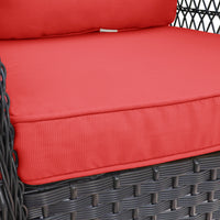 3 Pieces Conversation Set, Outdoor Wicker Rocker Swivel Patio Bistro Set, Rocking Chair With Glass Top Side Table,Red Yes Complete Patio Set Brown Rust Resistant Frame Water Resistant Cushion Garden & Outdoor Classic Complete Patio Sets Metal Metal