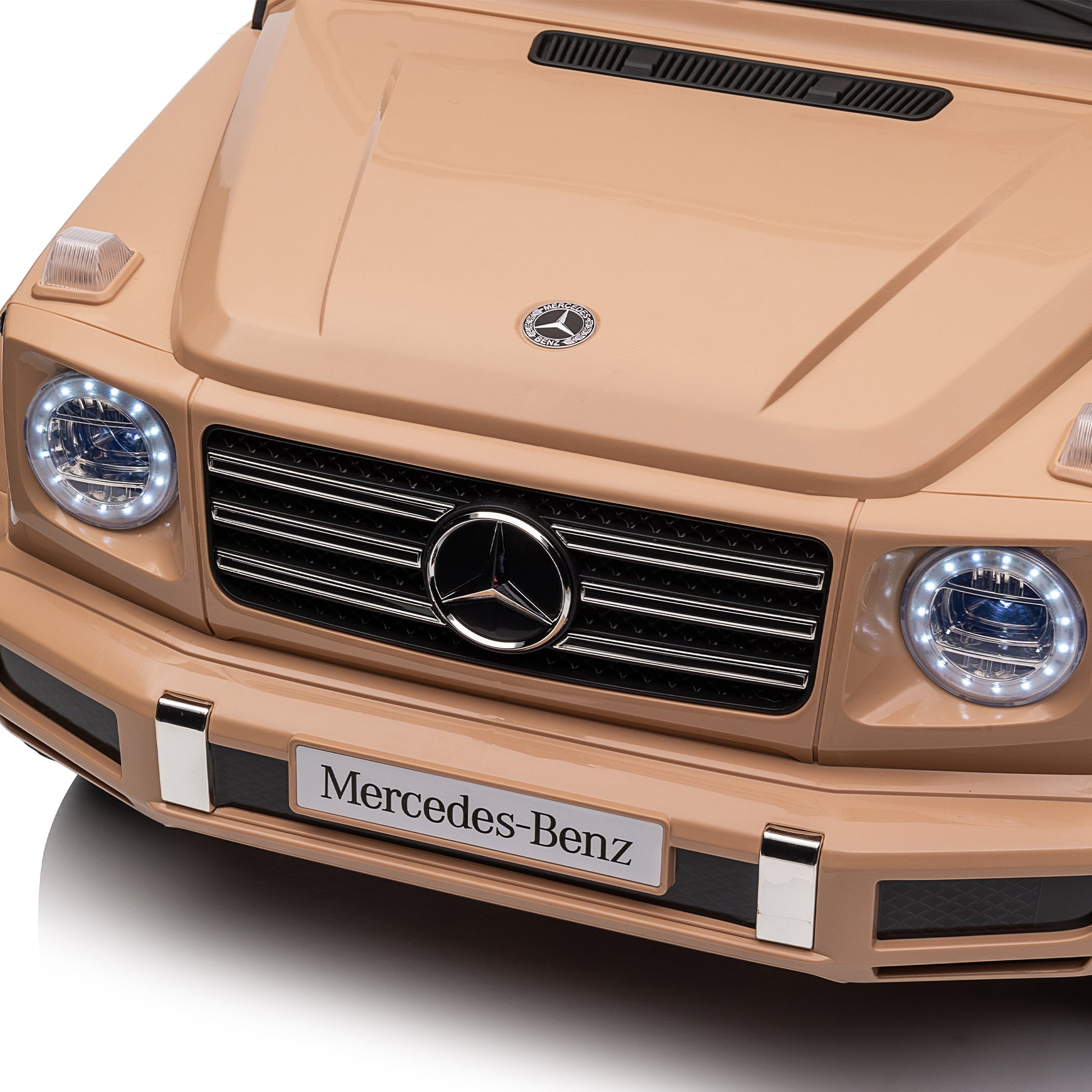 Licensed Mercedes Benz G500,24V Kids Ride On Toy 2.4G W Parents Remote Control,Electric Car For Kids,Three Speed Adjustable,Power Display, Usb,Mp3 ,Bluetooth,Led Light,Three Point Safety Belt Yellow Plastic